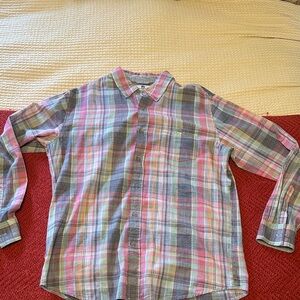 Weatherproof Men's Pink and Green Plaid Shirt